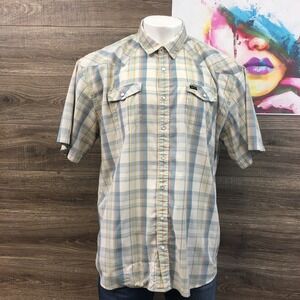 Howler Bros BROS Plaid Short Sleeve Western Shirt Men's XXL Cream Blue Tan
